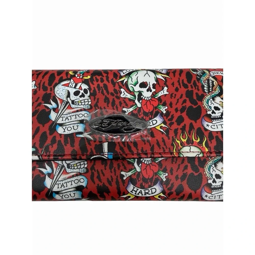 Ed Hardy Large Trifold Multi Wallet - Skulls, Logo, Red NWT